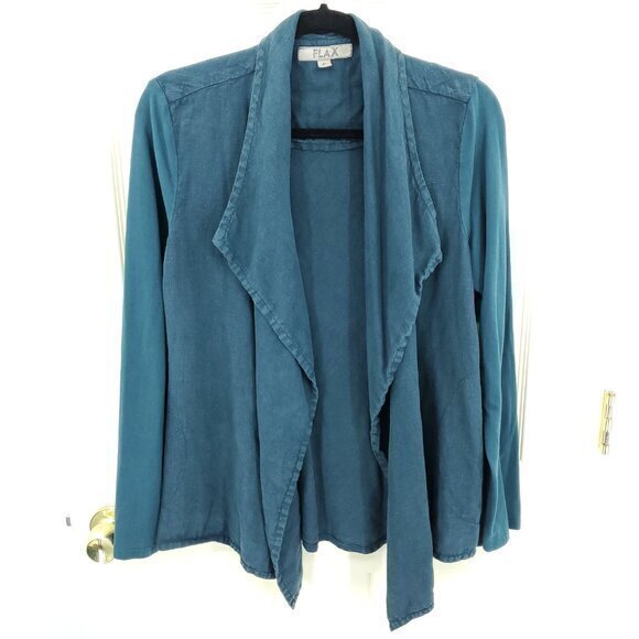 Flax Linen/Cotton Long Sleeve Open Jacket S Teal/Blue-Green - Picture 1 of 16